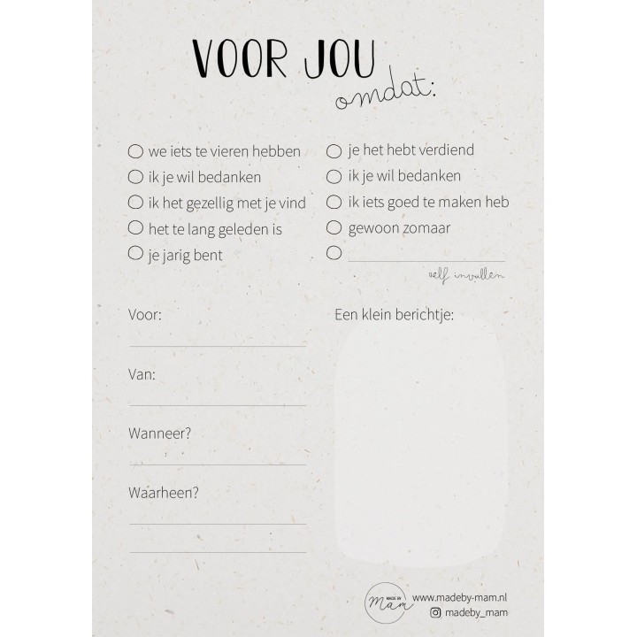 Kaart tegoedbon 'dagje uit' | Writemoments