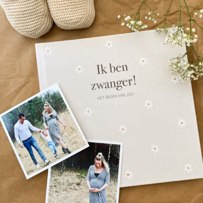 Zwangerschapsdagboek kopen? Linnen cover met madeliefjes