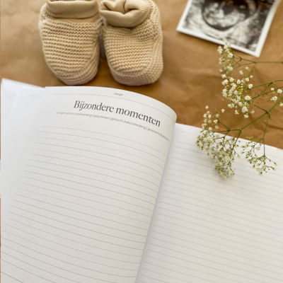 Zwangerschapsdagboek kopen? Linnen cover met madeliefjes