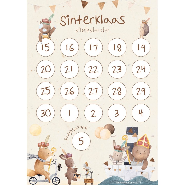 Sinterklaas aftelkalender, verlanglijstje & brief voor