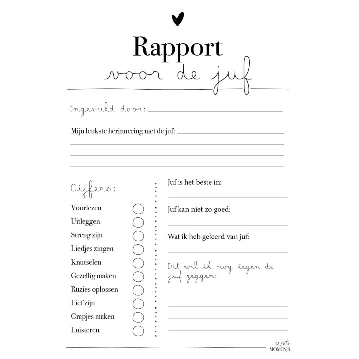 Rapport voor de juf (printable) | Writemoments