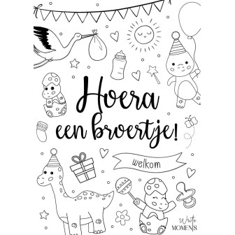 Inkleurkaart 'Hoera, een broertje!' – set van 10
