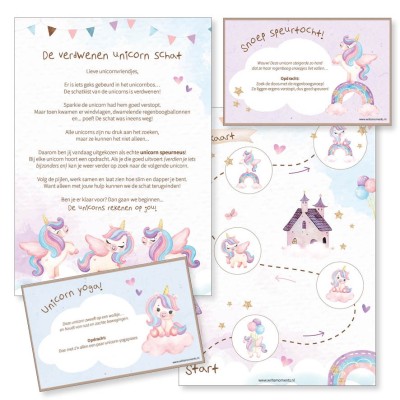 Speurtocht kinderfeestje unicorn | printable met opdrachten