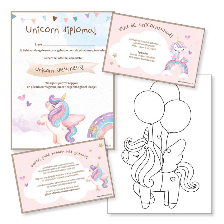 Speurtocht kinderfeestje unicorn | printable met opdrachten