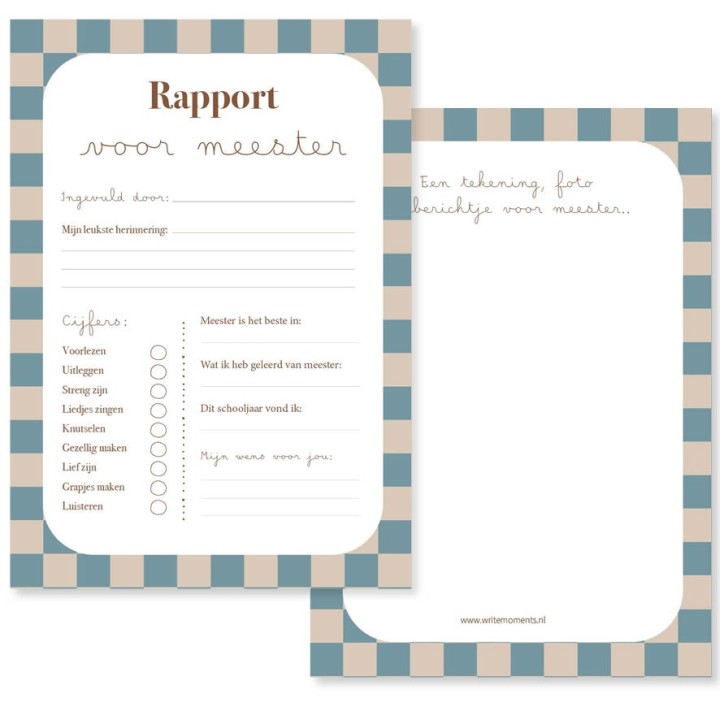 Bedank meester rapport + kaart (printable) | Writemoments