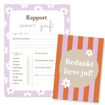 Juf rapport + kaart als bedankje voor de juf (printable)