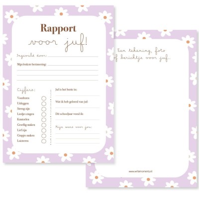 Juf rapport + kaart als bedankje voor de juf (printable)
