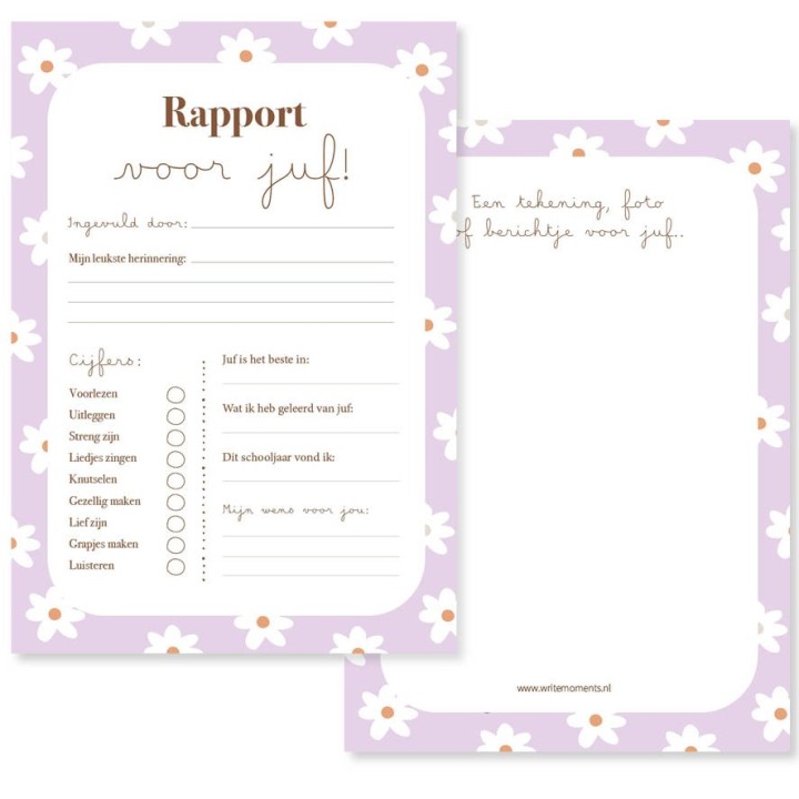 Juf rapport + kaart als bedankje voor de juf (printable)