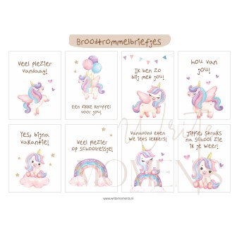 Unicorn broodtrommelbriefjes – vrolijke lunch briefjes