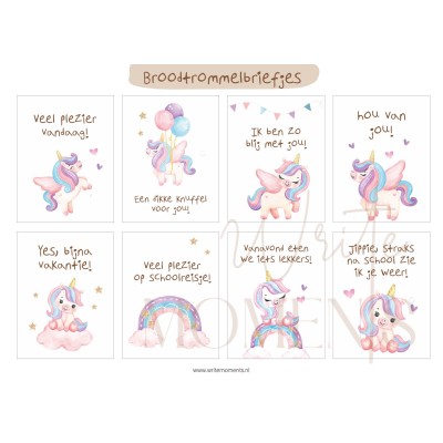 Unicorn broodtrommelbriefjes – vrolijke lunch briefjes