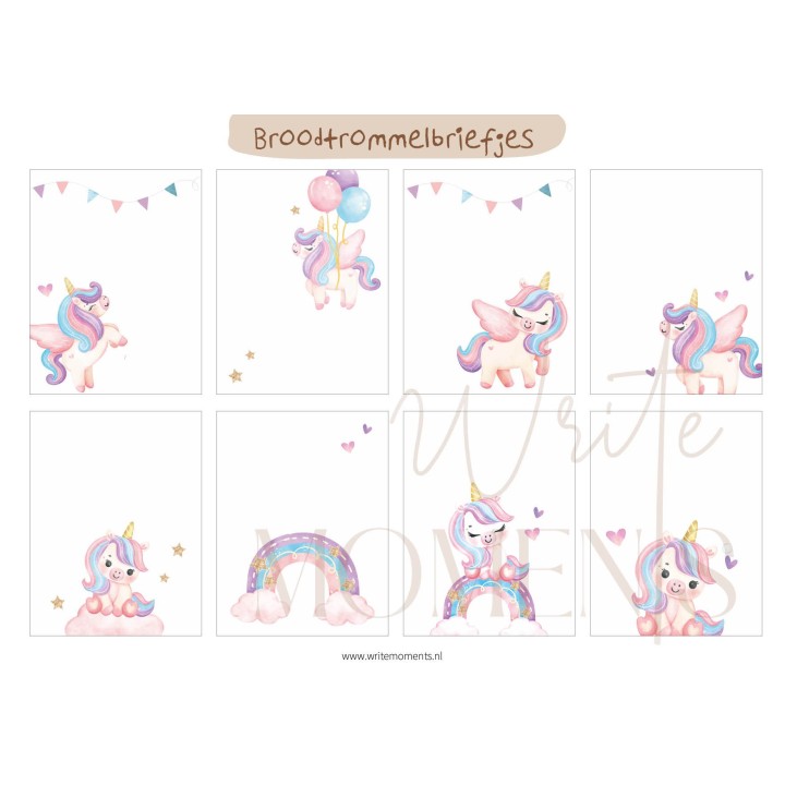 Unicorn broodtrommelbriefjes – vrolijke lunch briefjes