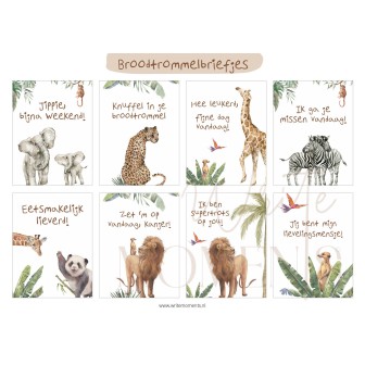 Broodtrommelbriefjes safari - vrolijke lunch briefjes