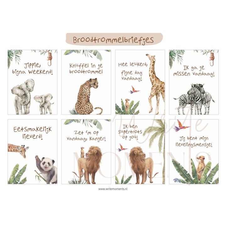 Broodtrommelbriefjes safari - vrolijke lunch briefjes