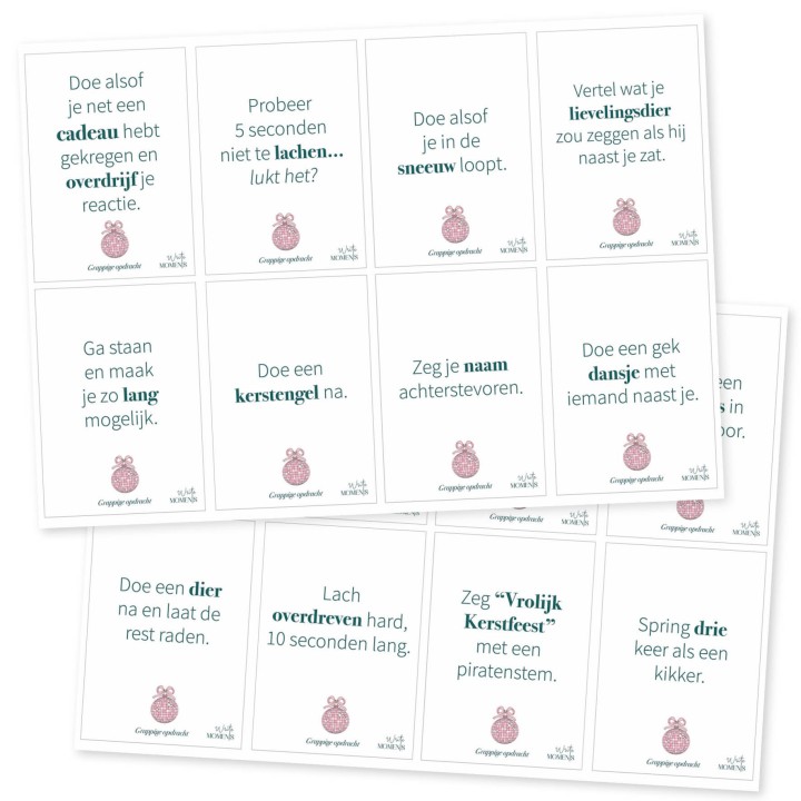 Feestdagen spelkaartjes | Printable opdrachten voor extra