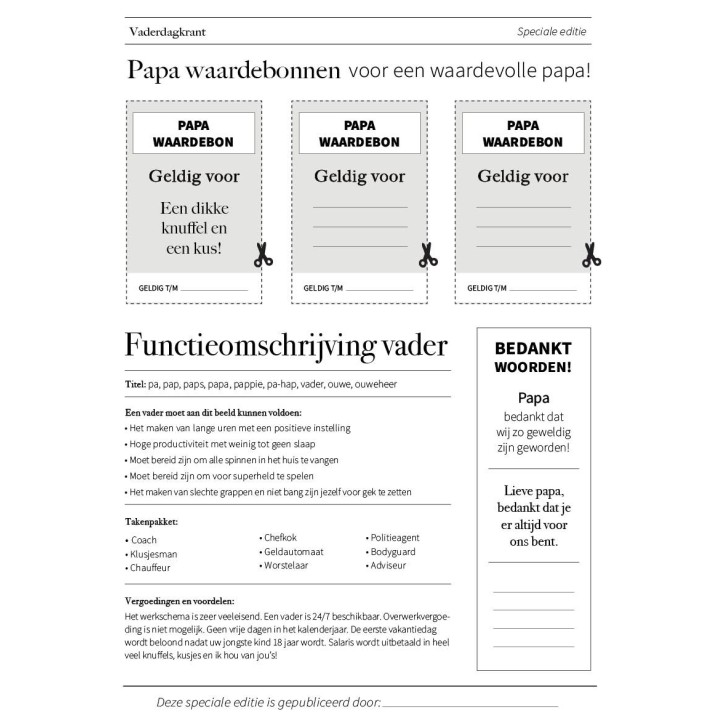 Vaderdagkrant voor meerdere kinderen | printable cadeau